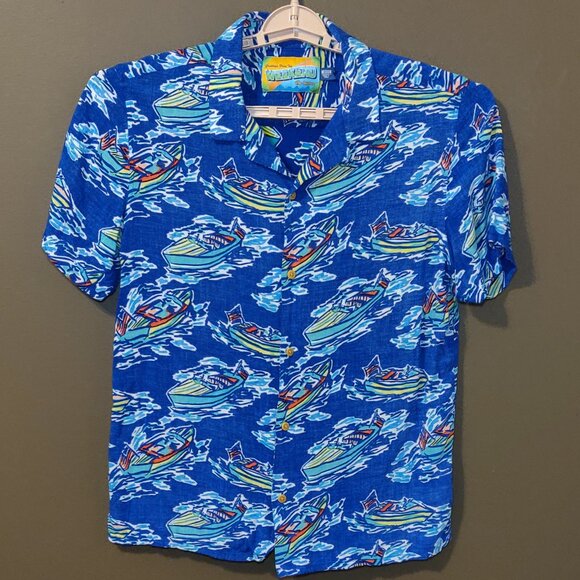 Chubbies The Nutter Weekend Hawaiian Shirt Blue With Boats SIZE MEDIUM - Picture 4 of 5